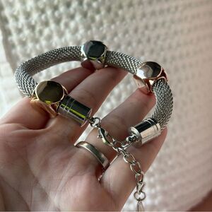 Silver and Gold Tone Mesh Bracelet Magnetic Clasp